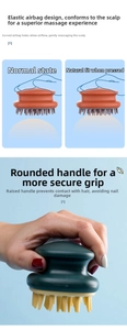 Silicone scalp massager brush with ergonomic handle and elastic air cushion detail