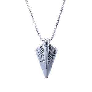 Viking spearhead pendant in vintage silver stainless steel with Nordic rune engraving