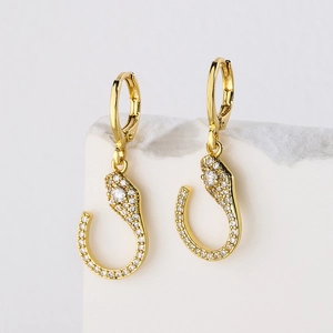 Snake Hoop Earrings Copper 18K Gold Plated With Cubic Zirconia Dangle Animal Motif Trendy Jewelry For Women