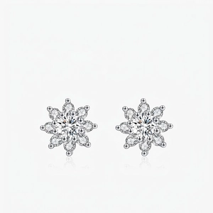 Moissanite Snowflake Stud Earrings With 925 Sterling Silver Earring Post Elegant Chic Flower Jewelry For Women