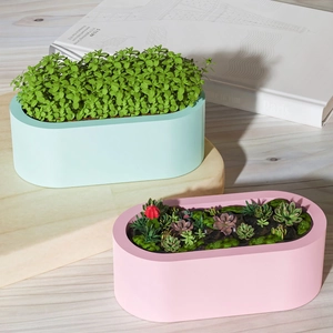 Moldes de silicona ovalados para resina, macetas para suculentas en verde menta y rosa