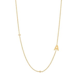 Minimalist S925 sterling silver gold necklace with letter A pendant and diamond accents