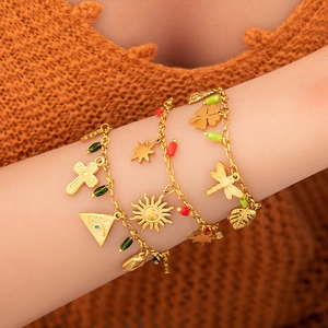 Bohemian Multi Charm Bracelet Stainless Steel 18K Gold Plated Vintage Elegant Pendant Jewelry For Women Gift Accessory