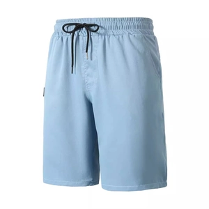 Light blue men's casual summer shorts with elastic drawstring waist and side pockets