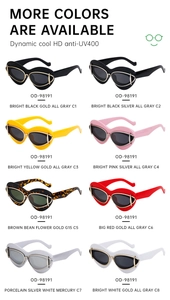 Multiple colors of Y2K cat-eye sunglasses with HD anti-UV400 lenses and metallic details