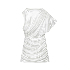 Mini robe argentée métallisée à épaule dénudée avec texture en maille scintillante