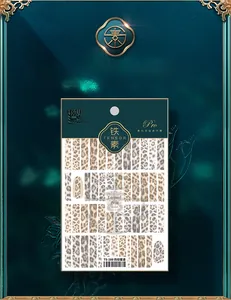 Detail of TS-280 leopard print nail art stickers with various patterns on green background