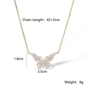 Detailed size specifications for zircon butterfly pendant necklace on gold chain