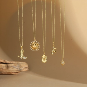 Vintage Copper Zirconia Pendant Necklace For Women Gold Plated Cowboy Boot Sun Flower Star Starburst Fashion Jewelry