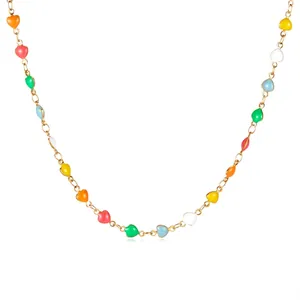 Collier Pendentif Cœur en Émail Coloré en Acier Inoxydable pour Femmes Chaîne de Clavicule Arcobaleno Bijoux de Mode