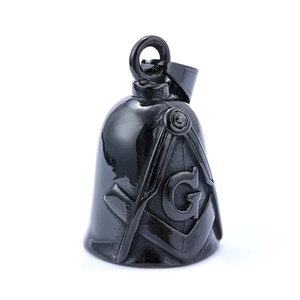 Vintage black Freemason bell pendant with engraved Masonic compass and square symbol
