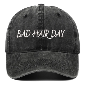 Casquette de baseball vintage gris anthracite délavé avec broderie Bad Hair Day