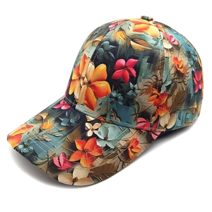 Floral print baseball cap with vibrant tropical pattern and reinforced curved brim