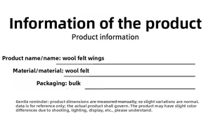 Detailed product specifications for handmade wool felt angel wings DIY accessories