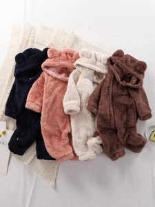 Baby Plush Romper Long Sleeve Warm Fleece Jumpsuit With Cute Bear Ear Hat For Infant Toddler Boys Girls Winter Pajamas