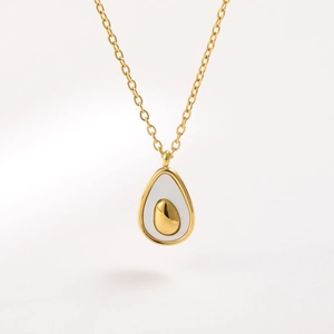 Minimalist gold avocado necklace with pearl shell inlay and dainty chain for women