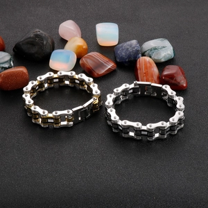 Minimalist hip hop motor chain bracelet in silver and gold-tone polished stainless steel
