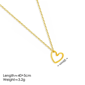 Minimalist gold hollow heart necklace in 18K finish with cross chain for women