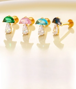 Detail view of F136 titanium mushroom stud earring with 1.2mm x 8mm size chart