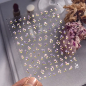 Close-up of TO-3834 holographic tulip nail stickers with elegant shell luster finish
