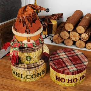 Ensemble de 3 boîtes cadeau de Noël avec motif bonhomme de neige sur bois rustique