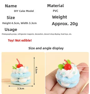 Miniatur Blau-Weiß Makronen-Kuchen Schlüsselanhänger mit Kirschdekor und Maßangaben