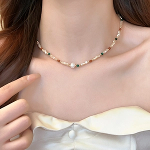 Beaded Necklace With Artificial Pearl And Shell French Vintage Baroque Jewelry For Women Fashion Dopamine Style Accessories