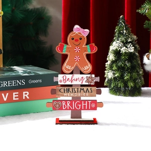 Macro detail of wooden Christmas gingerbread man tabletop decor with Baking theme