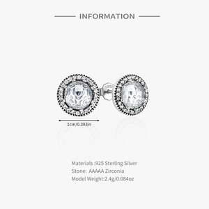 Detailed specs of S925 sterling silver stud earrings with 1cm AAAAA zircon setting