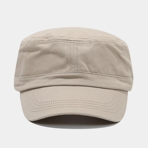 Classic khaki cotton cadet cap with decorative stitching on the brim for outdoor sports