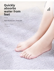 Absorbent chenille bath mat with high-density yarn showing foot comfort and water absorption