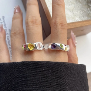 Irregular 925 sterling silver rings set with colorful heart and square zircon gemstones