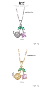 Detail view of cherry pendant dimensions 16mm x 14.7mm with 40cm plus 5cm chain length