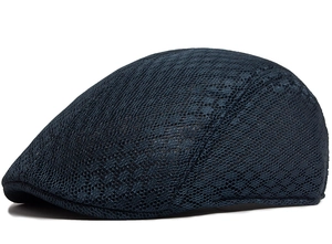 Close-up of navy blue breathable mesh lace texture on a lightweight flat cap
