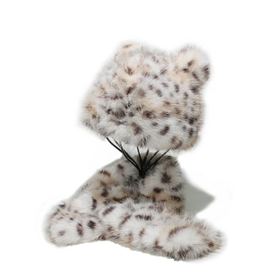 Set aus Fischerhut und Schal mit Leopardenmuster, Kunstpelz und süßen Bärenohren