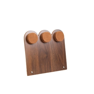 Three-tier walnut wood jewelry display stand with brown velvet bracelet cylinder holders