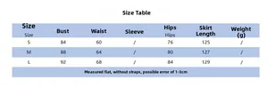 Size chart for off-shoulder bodycon dress with bust waist hips and length dimensions