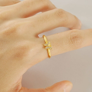 18K gold-plated butterfly ring for women featuring sparkling zircon stones on band