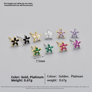 Detailed view of 7.5mm colorful floral stud earrings with multi-color zircon petals