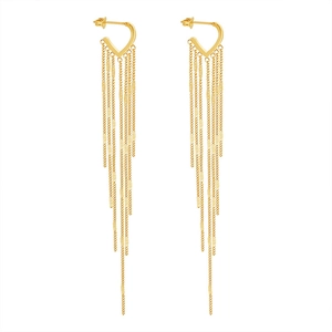 Elegant gold-plated stainless steel long tassel earrings with delicate metal accents