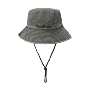 Washed dark grey boonie hat with Sun Shade embroidery and adjustable chin strap