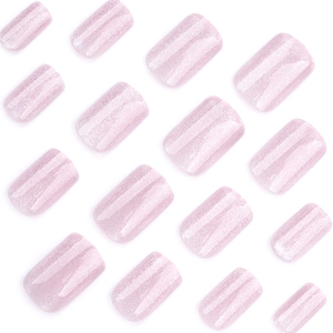 Pink cat eye glitter press-on nails set with square shape and shimmering finish