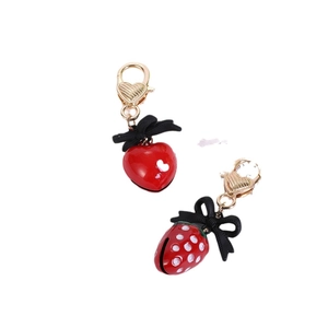 Zinc alloy heart and strawberry charms with black bows and gold lobster clasps