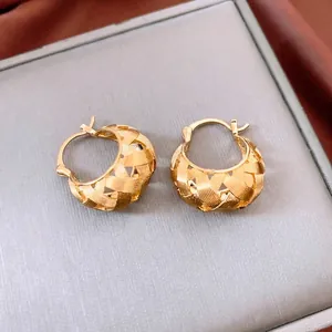 18k gold plated hollow U-shaped earrings with vintage braided texture in metal