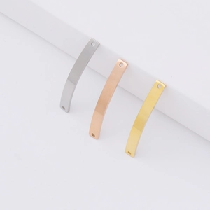 Curved stainless steel connector bars in silver, gold, and rose gold for DIY jewelry