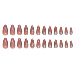 Set of 24 almond deep mauve cat eye press-on nails with shimmering velvet finish