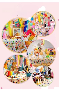 Polka dot party table decoration set with colorful balloons and birthday accessories