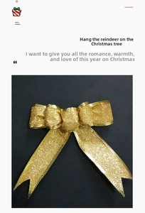 Detailed view of festive gold glitter bow ornament with shimmering sequin fabric texture