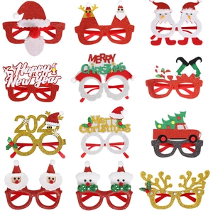Set of 12 festive Christmas party glasses with glitter reindeer and Santa designs