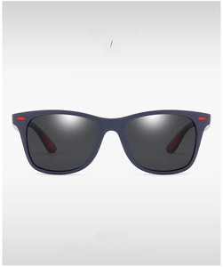 Macro view of blue-black polarized sunglasses YS-P21 showing high-quality frame finish